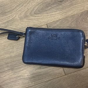 Authentic Coach Navy Blue Leather Wristlet